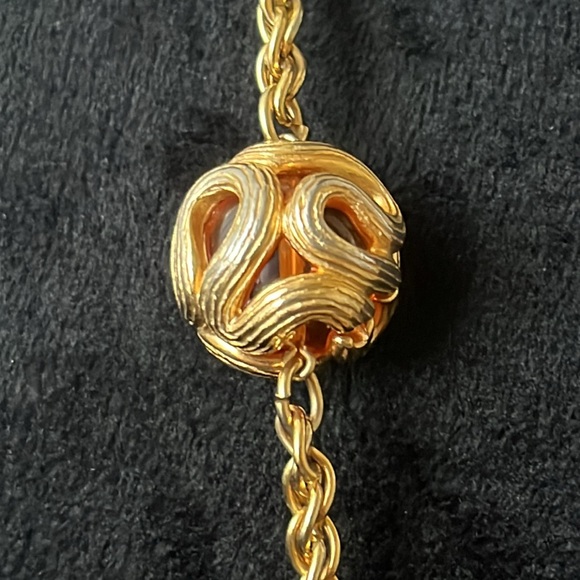 GIVENCHY Necklace Gold Ribbon Chained Gripoix Large Glass Balled Design - Picture 7 of 13